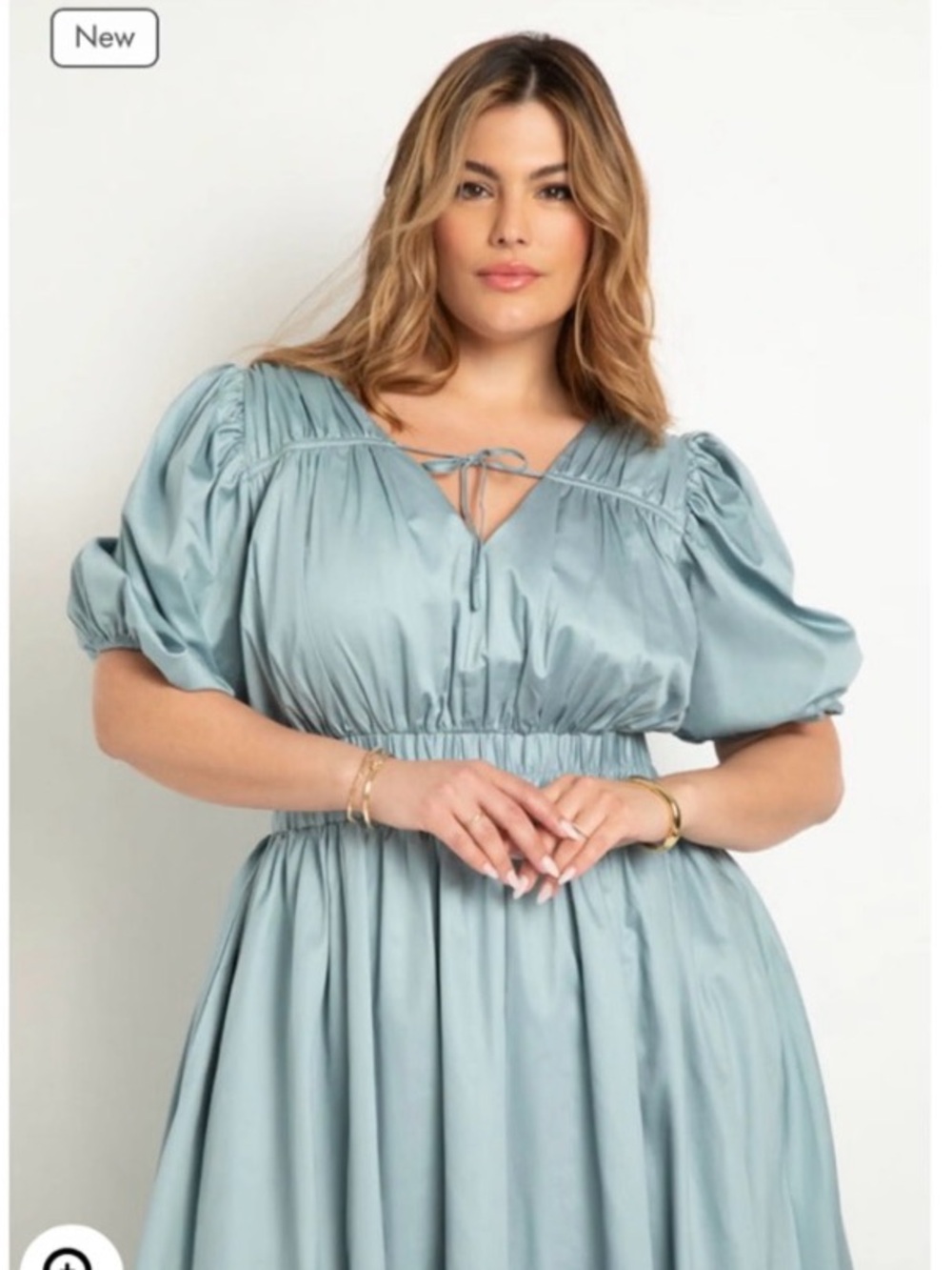 New ELOQUII Puff Sleeve Tiered Dress light sage blue Sz 14